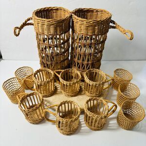Vintage Wicker Rattan Wine Holder Cup Glass Mug Holder Sleeves Tealight‎ Picnic